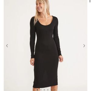 Marine Layer New Lexi Rib Long Sleeve Scoop Neck Midi Dress Chocolate Brown NWT